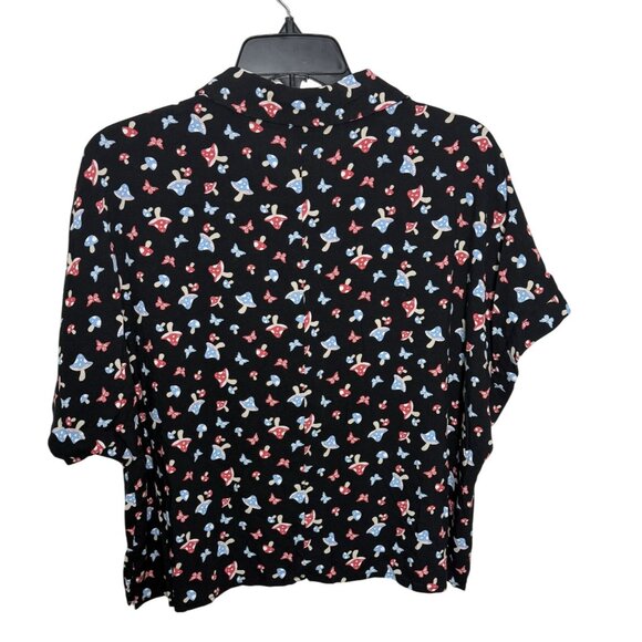 Hot Topic Oversized Boxy Fit Button Up Top Allover Novelty Print Mushrooms Sz. M - Picture 6 of 7